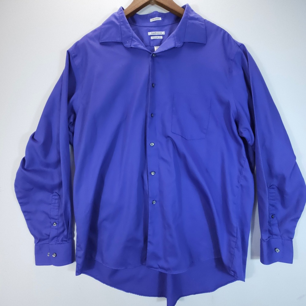 Streetwear Van Heusen Shirt Mens 17.5 34/35 Purple Lux Sateen Regular Fit‎